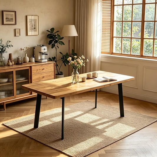 Extendable Dining Table for 6 to 8 People, 63" to 78.7" Modern Kitchen Table with Removable Extension Leaf, MDF Expandable Dining Room Table Compact for Small Spaces, Walnut