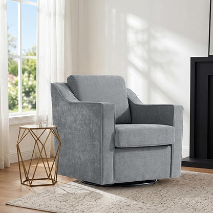 Swivel Accent Chair, Modern Round Barrel Arm Chair for Living Room, Bedroom, Comfy Club Reading Chairs for Adults (Chenille Grey, Set of 1)