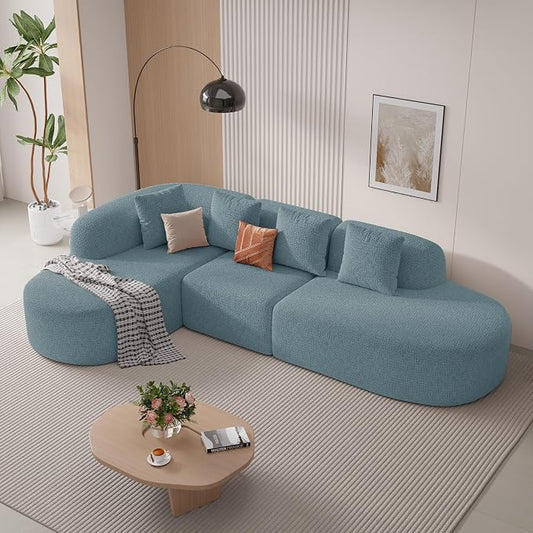 114 Inch Boneless Couches for Living Room,Modern Modular Sectional Sofa with Chaise,L-Shape Cloud Sectional Couch,No Assembly Required,Light Blue