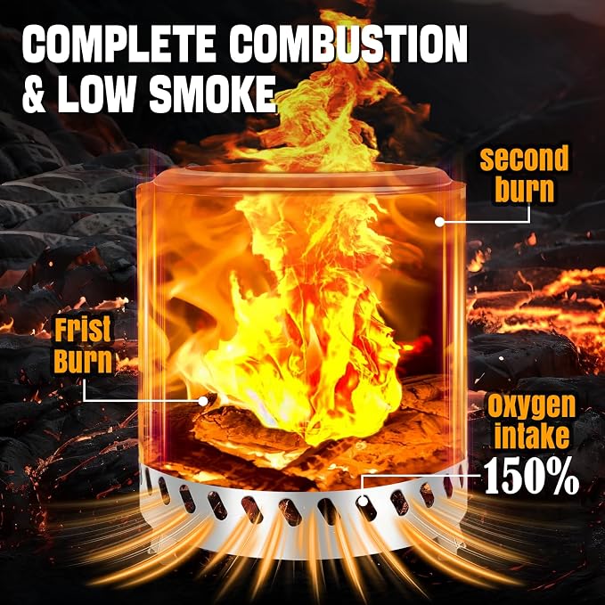 9.5 X 8.6 Inch Tabletop Fire Pit, VivaGarden Portable Firepit, Smokeless Table Top Firepit, Safe Burning Camping Stove, Fueled by Pellets or Wood, Forks, Mat & Travel Bag Included, Black