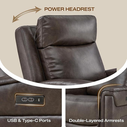 Watson & Whitely Super Zero Gravity Power Recliner Chairs with Power Headrest Leather Recliner with USB/Type-C Ports for Adults, Electric Reclining Sofa Chair for Living Room, Bedroom, Chocolate