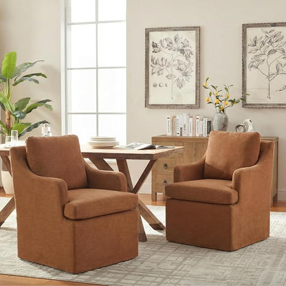 VKNOW Upholstered Dining Chairs Set of 2, Modern Kitchen Chairs Dinner Chairs with 4 Casters, Chenille Armchair for Bedroom Reading Room Living Room, Orange