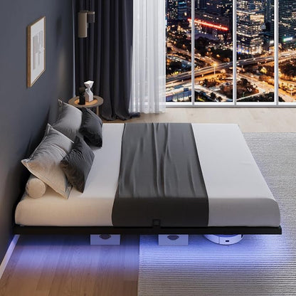 Novilla Floating Bed Frame with LED Lights, Modern Platform Full Size Bed Frame with Mattress Slide Stopper, Easy Assembly, No Box Spring Needed, Noise Free