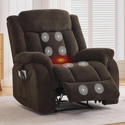 Massage Recliner Chair with Heat, Velvet Recliner Chairs for Adults, 39" Wide Manual Reclining Ergonomic Lounge Chair, Overstuffed Wall Hugger Recliners for Living Room, Chocolate Brown
