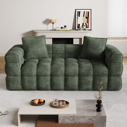66.5" Loveseat Boneless Couch,Comfy Cloud Sectional Sofa with Deep Seat,Modern Upholstered Chenille Love Seat Sofa, Small Couches for Living Room, No Assembly Required Tufted Sofas, Green