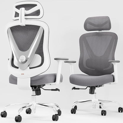 HOLLUDLE Ergonomic Mesh Office Chair - 3D Adjustable Lumbar Support & 3D Armrests, V-Shaped Back, Adjustable Desk Chair for Office & Home, White