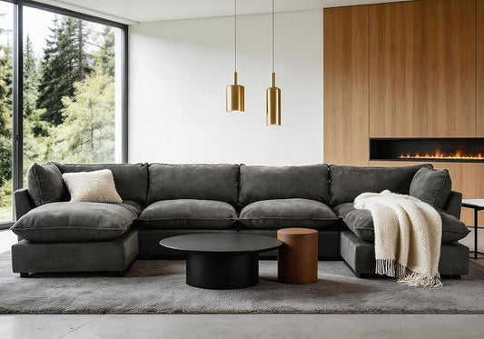 Iroomy Modular Sectional Sofa, U Shaped Chenille Cloud Couch Deep Comfy Seat, 6-Seater Sofas Couches for Living Room, Grey
