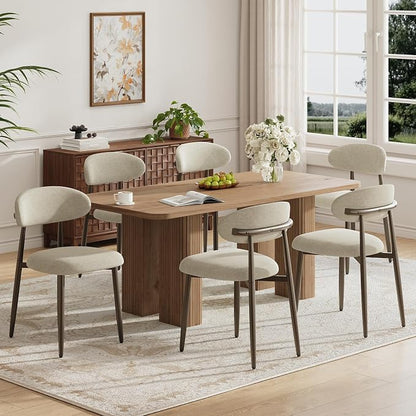 MALOL Dining Chairs Set of 6, Upholstered Kitchen & Dining Room Chairs with Curved Back and Bronze Metal Legs, Comfortable Modern Dining Side Chairs for Dining Room, Kitchen, Camel