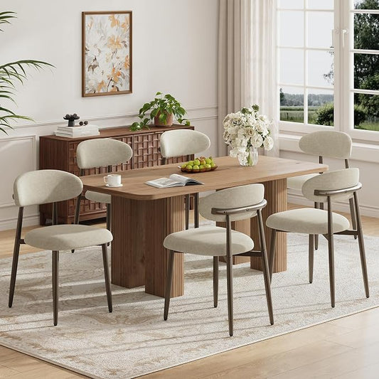MALOL Dining Chairs Set of 6, Upholstered Kitchen & Dining Room Chairs with Curved Back and Bronze Metal Legs, Comfortable Modern Dining Side Chairs for Dining Room, Kitchen, Camel