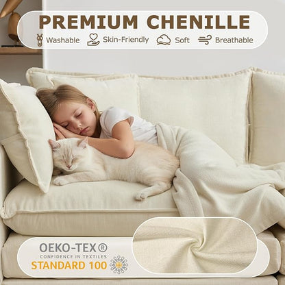 78" Modular Sectional Sofa, Cloud Couch Loveseat Sofa, Deep Seat Washable Chenille Fabric Sofa with Throw Pillows, 2 Seat Modern Couches for Living Room Bedroom Apartment, Beige