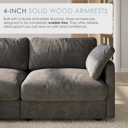 114" Cloud Couch Sectional Couches for Living Room Dark Grey | 10" High-Resilience Cloud Cushion, 36" Movable Ottoman, Plus-Size Friendly Couch, 28" Extra Deep Seat Sofa