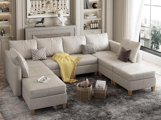 EASE MOOSE Modular Sofa Sectional Couch with Storage Ottomans,U Shaped Faux Leather Sectional Modular Couch
