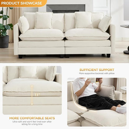 76" Cloud Loveseat Sofa, Modular Sectional Couch with Deep Seats and Double-Layer Thick Cushions, Chenille Upholstered 2-Seat Sofa for Living Room Apartment, Beige