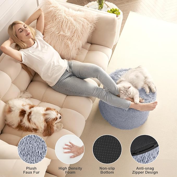 Hansleep Whole Foam Pouf Ottoman, Durable Sturdy Stool with Washable Cover Grey