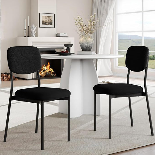 Einhomn Upholstered Dining Chairs Set, Modern Stackable Dining Room Chairs with Soft Velvet Backrest, Kitchen Chairs with Sturdy Metal Legs for Living Room, Restaurant, Set of 2,Black