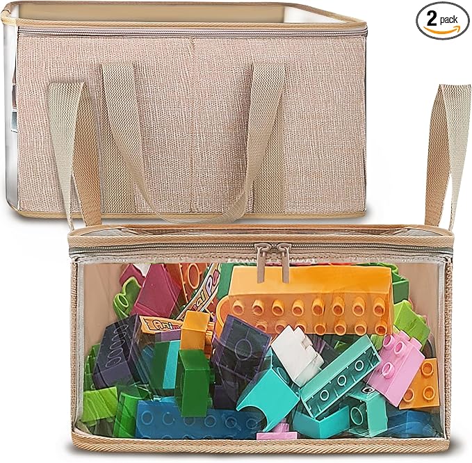 holay 2 Pack Clear Storage Cubes with Lids, 12x12x6 Toy Organizer Bins | Transparent lid & sides; reinforced carry handles; folds flat; holds toys, clothes, books; fits cube shelves