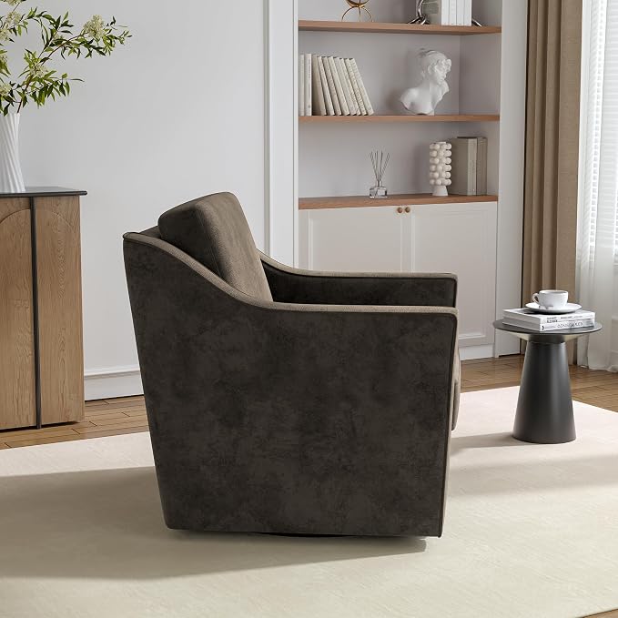 Swivel Accent Chair, 360° Swivel Upholstered Club Armchairs for Living Room, Comfy Single Sofa Reading Chair with Deep Seat, Metal Swivel Base, Chenille Fabric, Light Coffee
