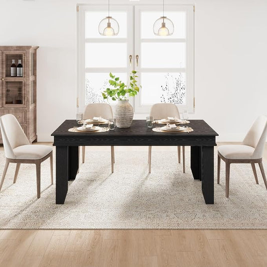 GarveeHome Farmhouse Dining Table for 6-8 People, 71 in Long Kitchen Tables with Wooden Sturdy Frame, 6 ft Large Rectangular Dinner Table for Dining Room, Kitchen, Black, 63" Non-extendable