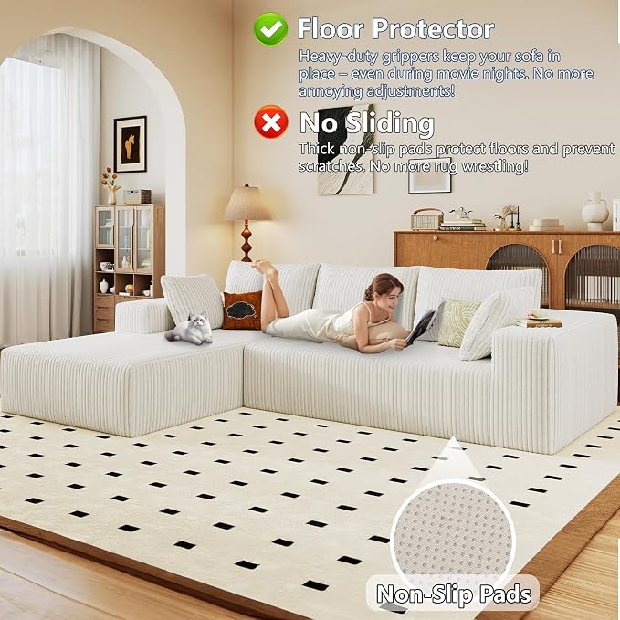 96" Modular Sectional Sofa, Modern Corduroy Cloud Couch with Deep Seat, Boneless Couch Upholstered 3-Seater L-Shaped Sofa for Living Room, No Assembly Required (White, Left-Facing Chaise)