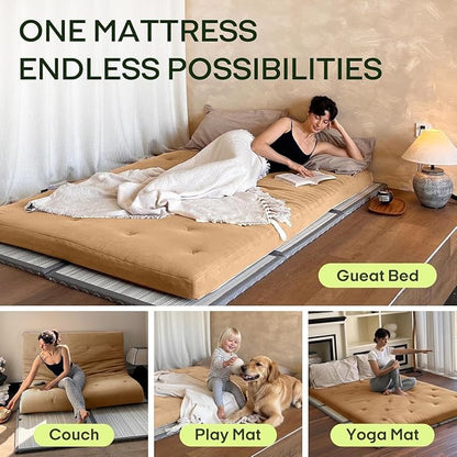 ZonLi Japanese Floor Futon Mattress Twin Size 75"x 39", 100% Cotton Cover 2.5'' Thicken Tatami Mattress, Foldable Sleeping Pad, Portable Dormitory Tatami Mat, Roll Up Floor Lounger Bed for Adult