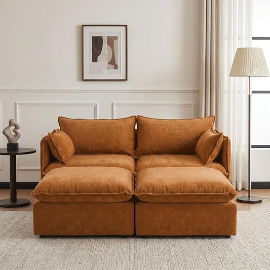 Cloud Modular Loveseat Lounge, Oversized Deep Seat, Luxe Chenille | Fully Removable Washable Covers, Memory Foam Seat Cushions, Storage Ottoman, Premium Fabric
