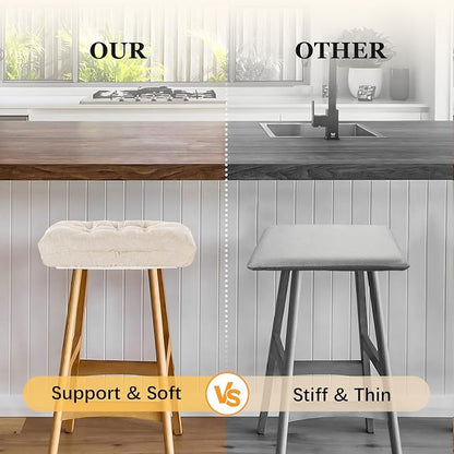Rectangular Stool Cushion Set of 2, Soft Saddle Stool Cushions with Ties, Nonslip and Washable, Beige, 18 x 10.5 x 4 Inch