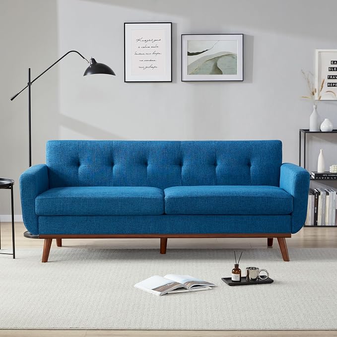Kingfun 77.2" W Loveseat Sofa, Mid Century Modern Decor Love Seat Couches for Living Room, Button Tufted Upholstered Furniture, Solid & Easy to Install Small Couch for Bedroom Office Apartment, Blue