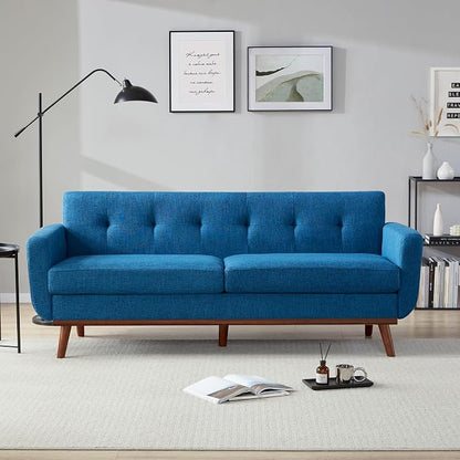 Kingfun 77.2" W Loveseat Sofa, Mid Century Modern Decor Love Seat Couches for Living Room, Button Tufted Upholstered Furniture, Solid & Easy to Install Small Couch for Bedroom Office Apartment, Blue