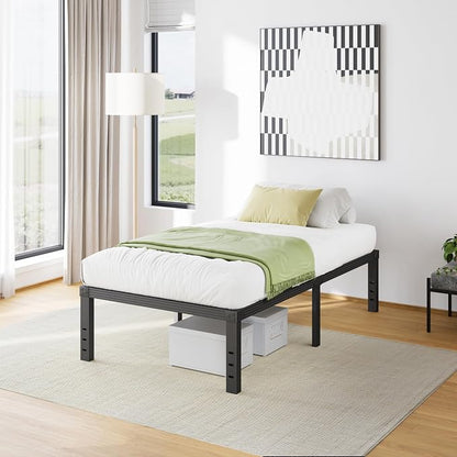 Furnitui 16 Inch High Platform Twin Bed Frame, Metal Bed Frame Twin No Box Spring Needed, Easy Assembly, Noise Free, Sturdy, Black