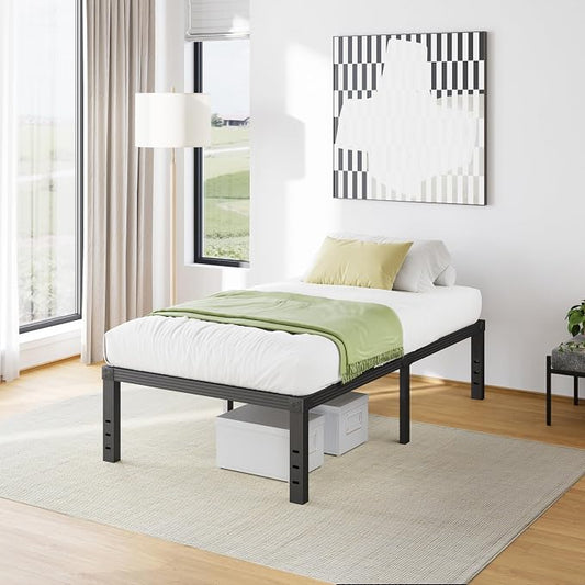 Furnitui 16 Inch High Platform Twin Bed Frame, Metal Bed Frame Twin No Box Spring Needed, Easy Assembly, Noise Free, Sturdy, Black