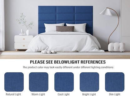 Peel and Stick Upholstered Wall Mounted Headboard King Size, 12 Panels Tufted Fabric Headboard,Wall Mounted Headboards, Interior Wall Panels for Bedroom, 10"x24" Dark Blue
