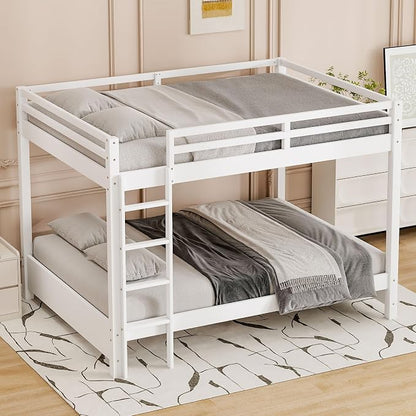 Merax Queen Size Bunk Bed - Solid Pine & MDF Frame, Heavy Duty 600lb Capacity, Space Saving Design with Safety Guard Rails & Ladder, No Box Spring Needed,White