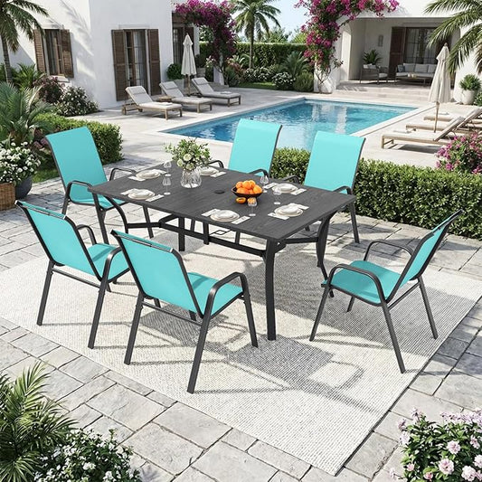 Outdoor Dining Set for 4,5pcs Patio Table and Chairs Set with Adjustable Umbrella Hole,37.8”x37.8” Square Metal Outdoor Table and Stackable Patio Chair for Yard, Garden, Porch
