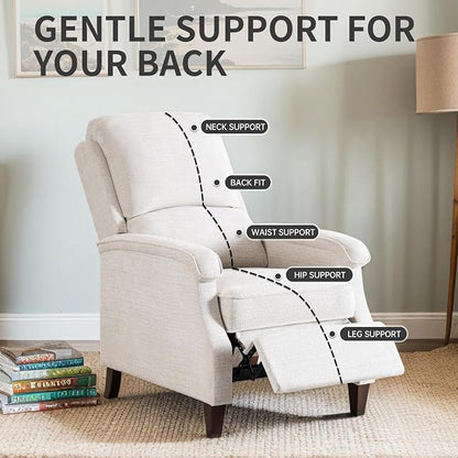 VKNOW Recliner Chair, Fabric Recliner with Soft Armrest, Home Theater Seating with Adjustable Push Back and Lumbar Support, Single Sofa for Adults, Lounge Chair for Living Room, Bedroom（Beige）