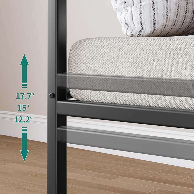 DWVO Twin Daybed with Trundle, Metal Sofa Bed with Adjustable Height,Trundle Bed with Heavy Duty Metal Slats, for Living Room, Bedroom, Guest Room, Space Saving, Black