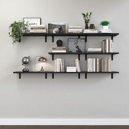 DOLLFIO Floating Shelves, 8 Sets Wooden Floating Shelves for Bedroom & Bathroom Wall Decor, Floating Book Shelf Living Room Black