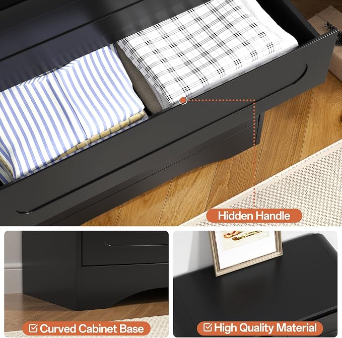 3 Piece Bedroom Set, Dresser and Nightstand Sets for Bedroom | Wood 6 Drawer Dresser & Night Stand Set of 2, Tall Chest of Drawers Modern Storage Cabinet Bedroom Furniture Set, Black