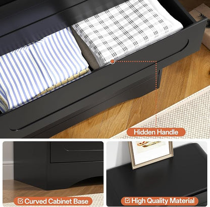 3 Piece Bedroom Set, Dresser and Nightstand Sets for Bedroom | Wood 6 Drawer Dresser & Night Stand Set of 2, Tall Chest of Drawers Modern Storage Cabinet Bedroom Furniture Set, Black