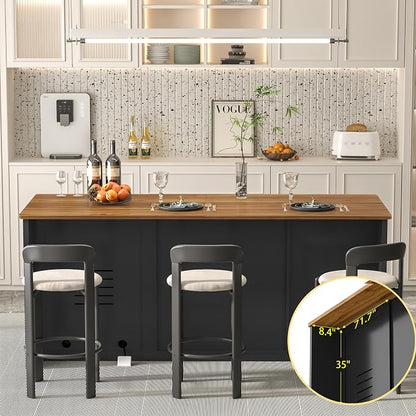 GDLF 75.6" W Large Kitchen Island with Storage and Fridge Space, Modern Kitchen Bar Island Table with Drawers and Trash Bin Space