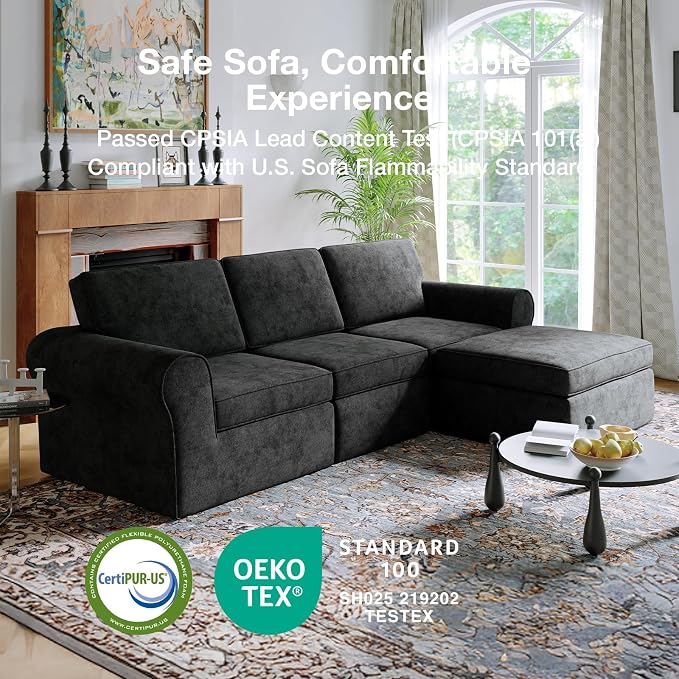 Novilla 108" Modular Sectional Sofa, Modular Sectional Couches for Living Room Bedroom, Chenille Removable Cover Cloud Couch Sectional with Smarts Coil® Support L-Shaped Couch(Dark Grey, Armless Seat)