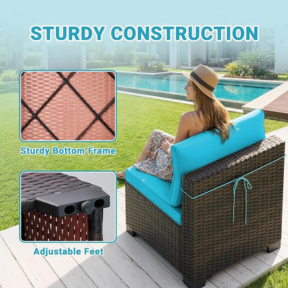 LAFWELL 7 Pieces Outdoor Patio Furniture Sets,Rattan Conversation Sectional Set,Manual Weaving Wicker Patio Sofa with Tea Table