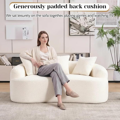 65" Curved Loveseat,Deep Seat Cloud Floor Couch with 3 Backrest,Cozy Chenille Fabric,Small Loveseat for Small Spaces,Bedroom,Office,Apartment (White, 65 Inch)