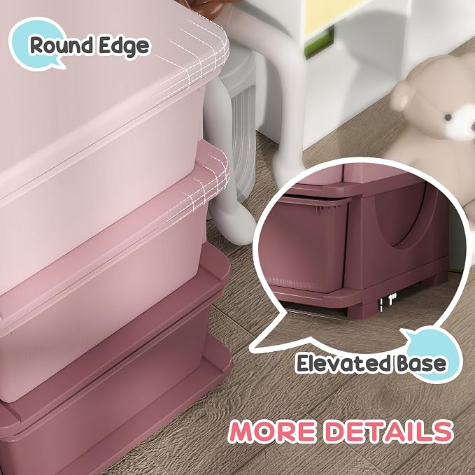 Qaba 3 Tier Kids Storage Unit, Toy Organizers and Storage with 9 Drawer Chest for Kids Bedroom Nursery Kindergarten Living Room for Boys Girls Toddlers, Pink