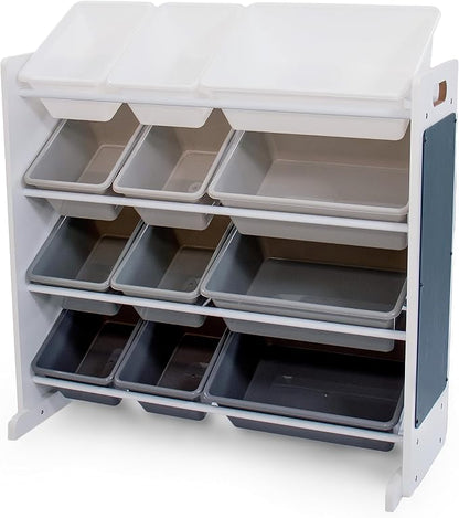 Humble Crew Toy Storage Organizer with 12 Removable Storage Bins for Kids Playroom, 4-Tier Toddler Toy Organization, White/Grey Gradient