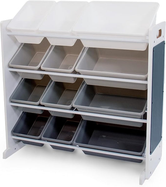 Humble Crew Toy Storage Organizer with 12 Removable Storage Bins for Kids Playroom, 4-Tier Toddler Toy Organization, White/Grey Gradient