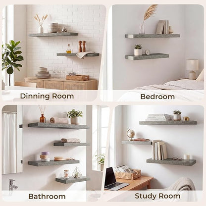 RICHFOCUS 28Inch Floating Shelves for Wall 2 Pack Shelves for Bedroom|Kitchen|Bathroom|Laundry Room Rustic Wood Wall Mounted Shelf with Invisible Brackets for Books|Storage|Decor, Grey