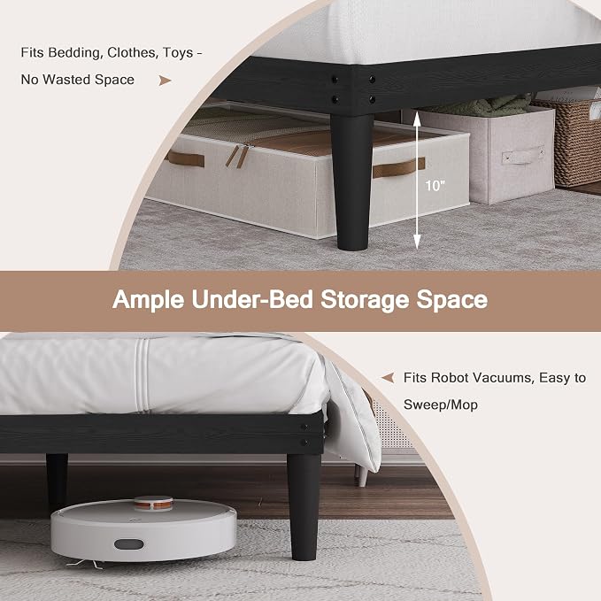 Yumori 12.9 Inch Minimalist Style Twin Size Bed Frame, Wood Platform Bed with Wood Slat Support, No Box Spring Needed, Easy Assembly, Black