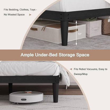 Yumori 12.9 Inch Minimalist Style Twin Size Bed Frame, Wood Platform Bed with Wood Slat Support, No Box Spring Needed, Easy Assembly, Black