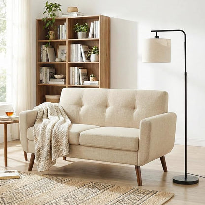 Tbfit 56" W Loveseat Sofa, Mid Century Modern Decor Love Seat Couches for Living Room, Button Tufted Upholstered Small Couch for Bedroom, Solid and Easy to Install Love Seats Furniture, Beige