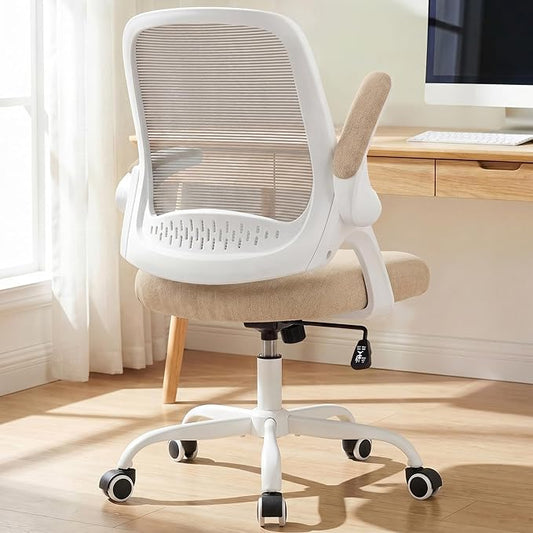 NEO CHAIR Office Chair Computer Desk Chair Ergonomic Gaming Comfy Mesh with Flip-up Arms Lumbar Support Adjustable Height Rolling Wheels for Home Office (Beige)